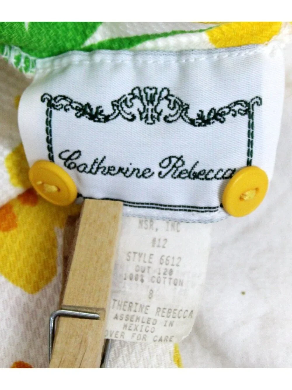 Catherine Rebecca White Yellow Floral Dress z 8 Spring Summer Waffle Knit Gingha
